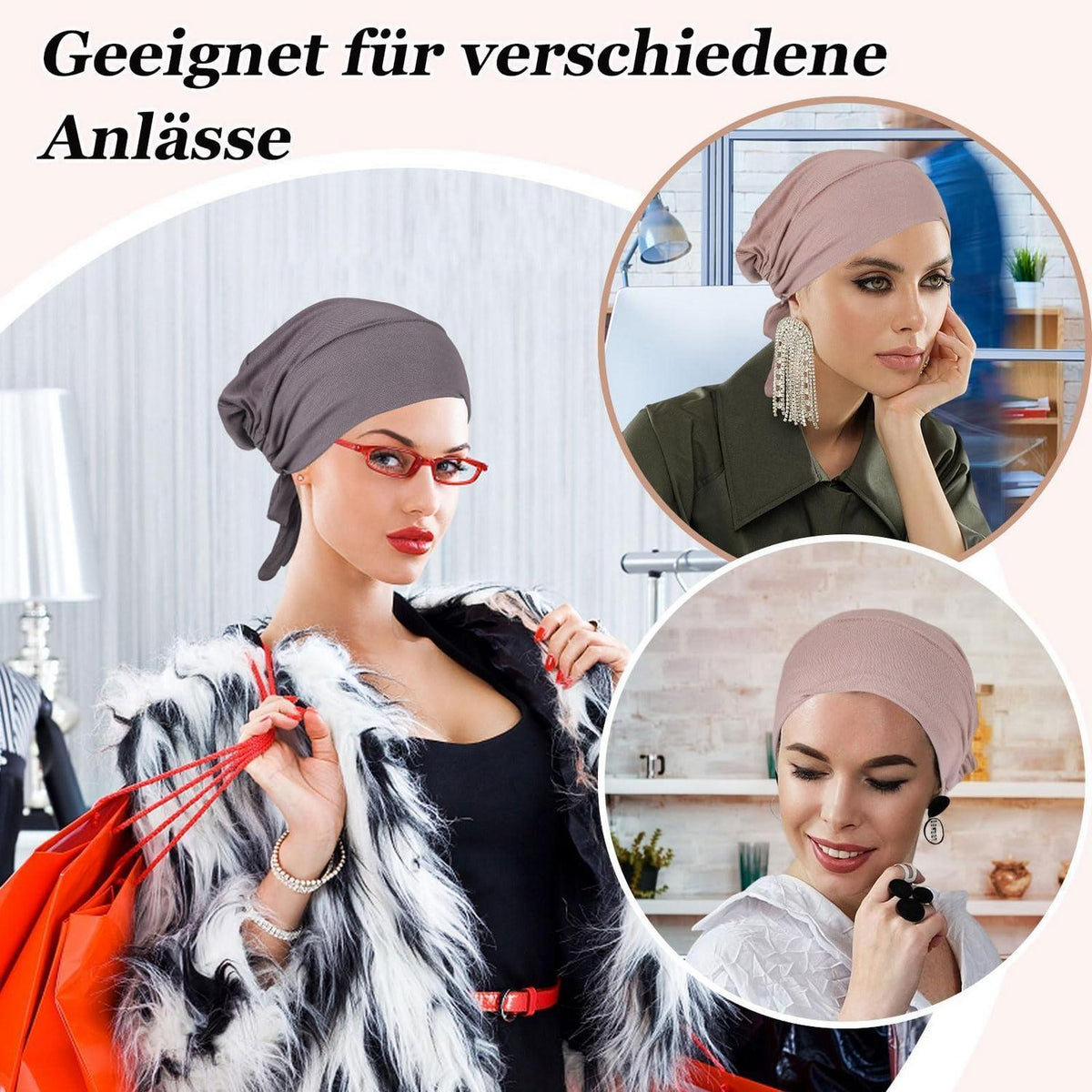 Turban Unterkappe Damen 2er Set | Hijab Cap Chemo Mütze Khaki+Grau