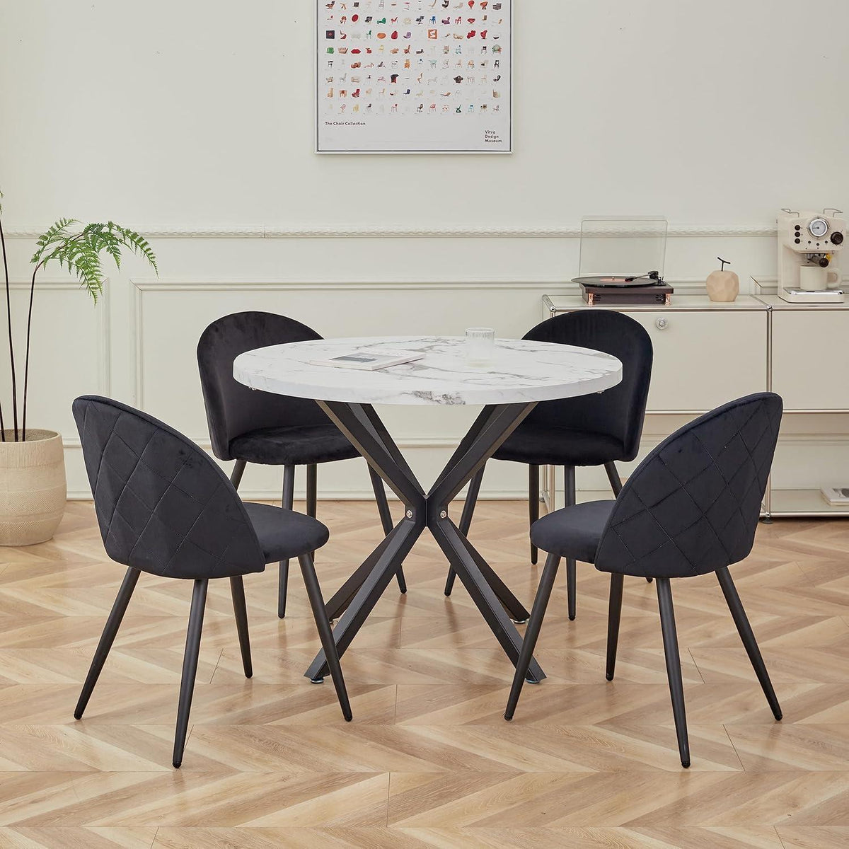 Samt Esszimmerstuhl Set (2/4/6) – Schwarz