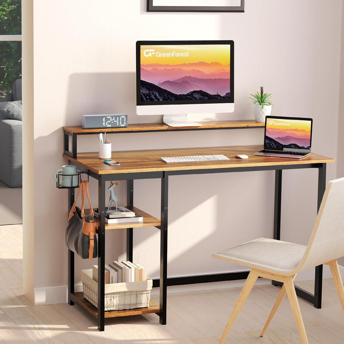 Schreibtisch mit Regal und Monitorständer, 100 x 50