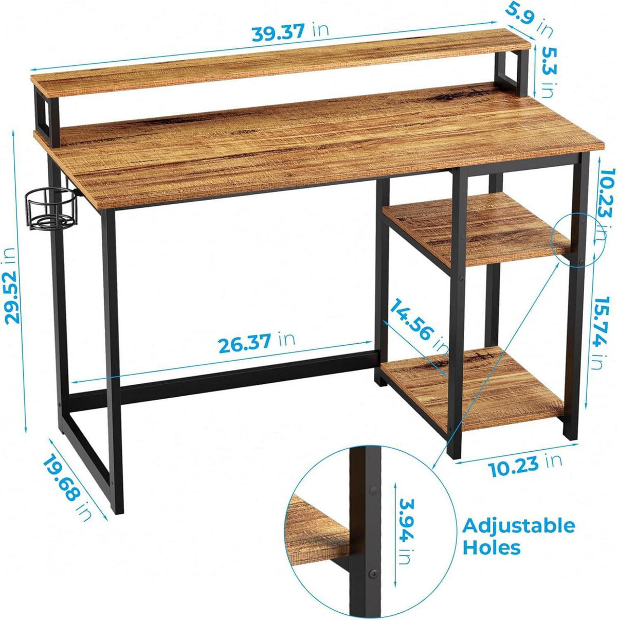Moderne Schreibtisch mit Regal und Monitorständer, Braun