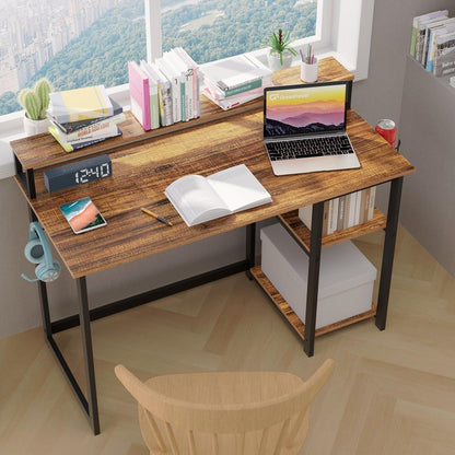 Schreibtisch mit Regal und Monitorständer - Braun 100x50 cm
