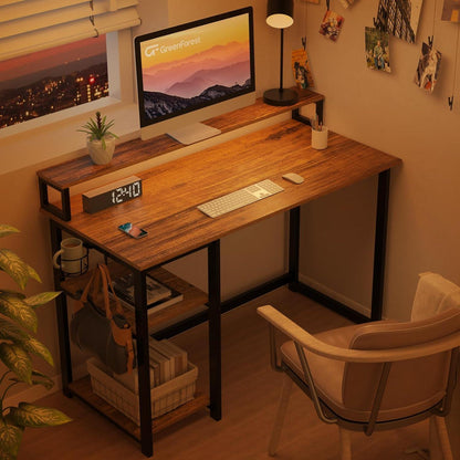 Schreibtisch 100x50 cm mit Regal, Monitorständer, Stauraum, Bürotisch, Braun