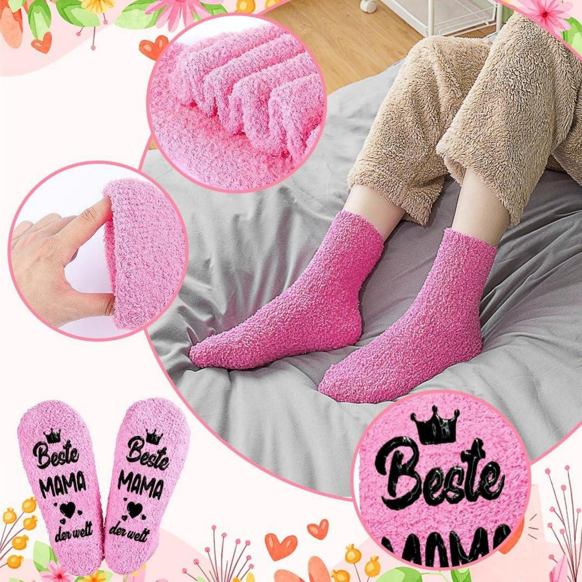 Flauschige Socken Beste Mama Oma Geschenk Spruch Muttertag Polyester Kuschelsocken