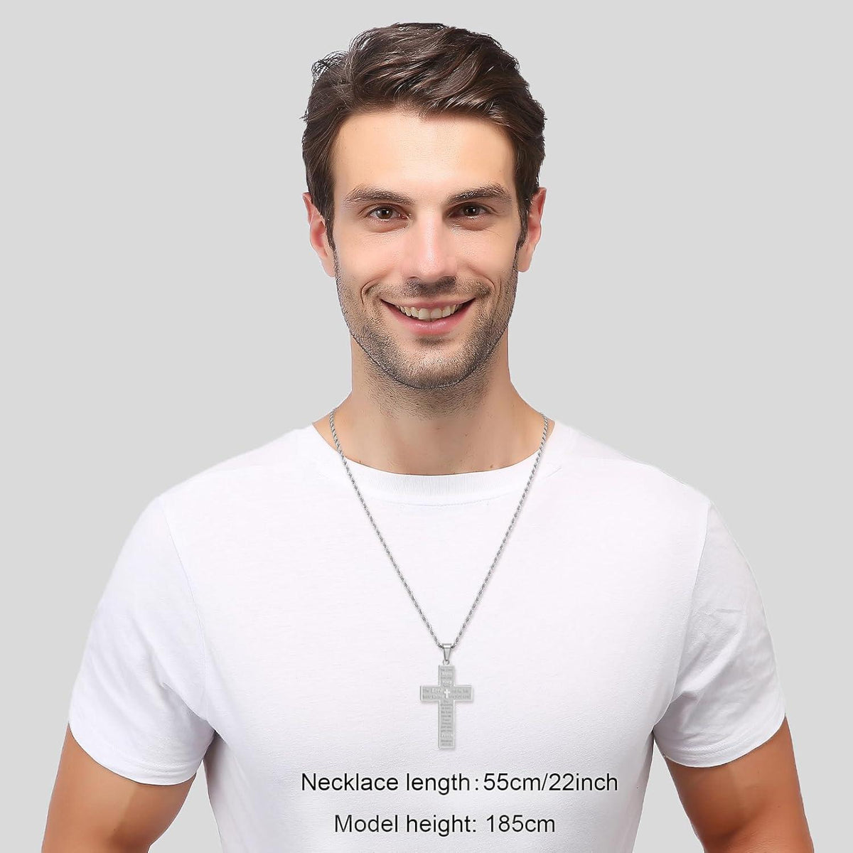 Herren Kreuzkette Edelstahl Bibel Vers Schmuck 50-70cm Silber Gold Schwarz