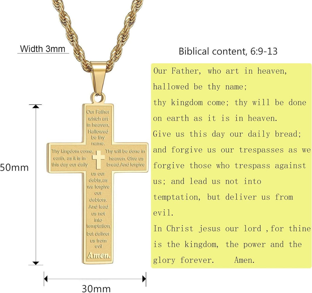 Herren Kreuz Kette Edelstahl Bibel Anhänger Schwarz Gold