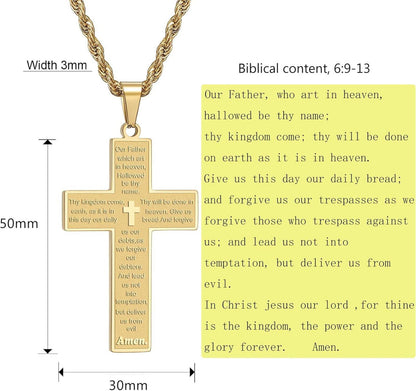 Herren Kreuz Kette Edelstahl Bibel Anhänger Schwarz Gold