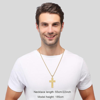 Herren Kreuz Kette Silber Gold Schwarz Bibel Verse Anhänger Inspirierendes Geschenk 55.0cm