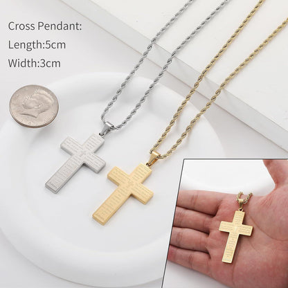 Herren Kreuzkette Edelstahl Bibel Anhänger Inspirierendes Geschenk Schwarz 55cm
