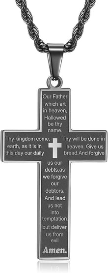 Inspirierende Bibel Verse Kreuzkette Edelstahl 50-70cm Schwarz