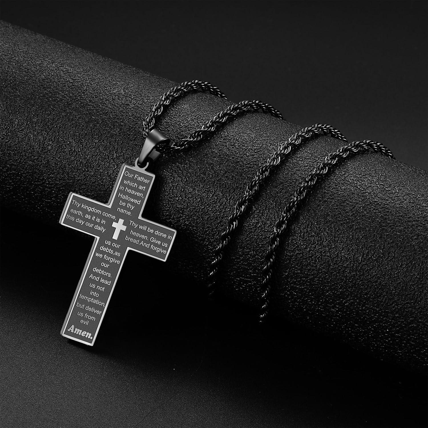 Herren Kreuz Kette Silber Gold Schwarz Kreuzkette Bibel Anhänger 50-70cm