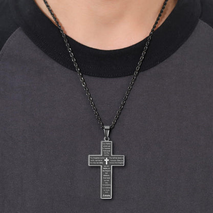 Herren Kreuzkette mit Bibelvers Anhänger 50-70cm Schwarz Silber Gold