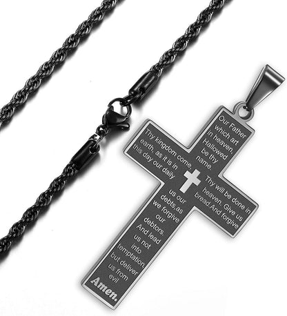 Kreuz Kette Herren Silber Gold Schwarz mit Bibel Verse Anhänger