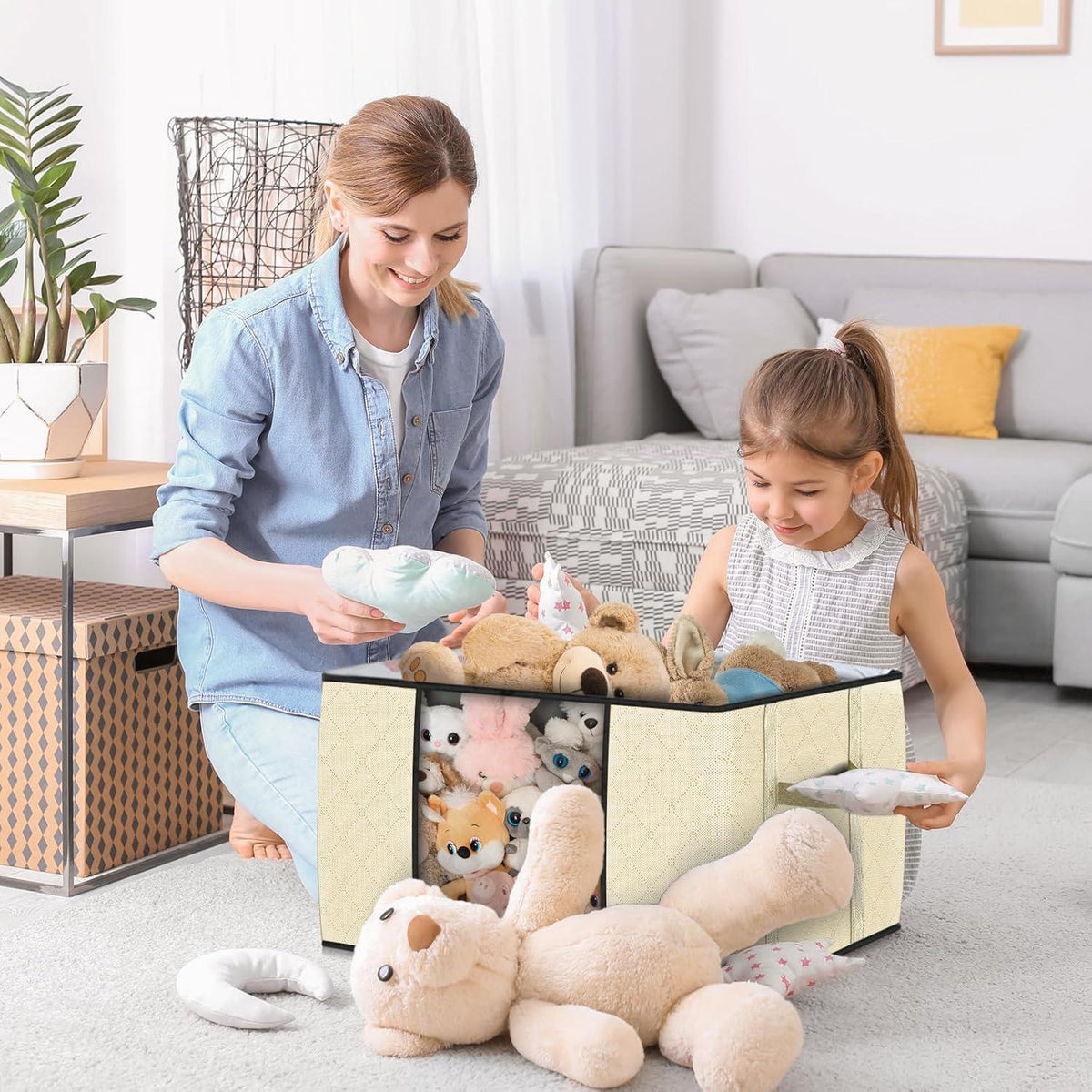 90L Aufbewahrungstasche mit Fenster, 10er Set, Beige