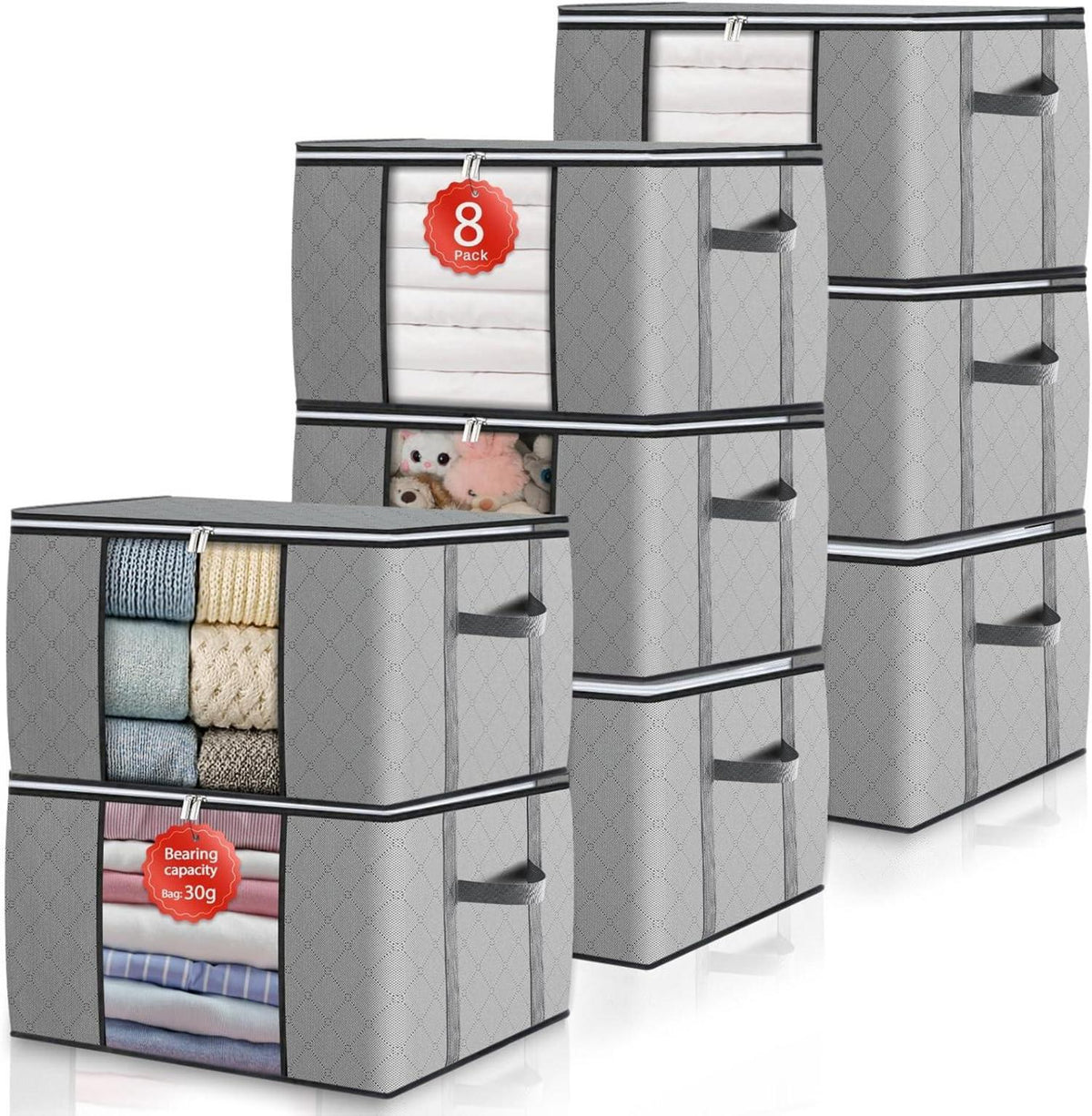Aufbewahrungstasche 90L 8tlg. mit Deckel Grau Organizer Boxen