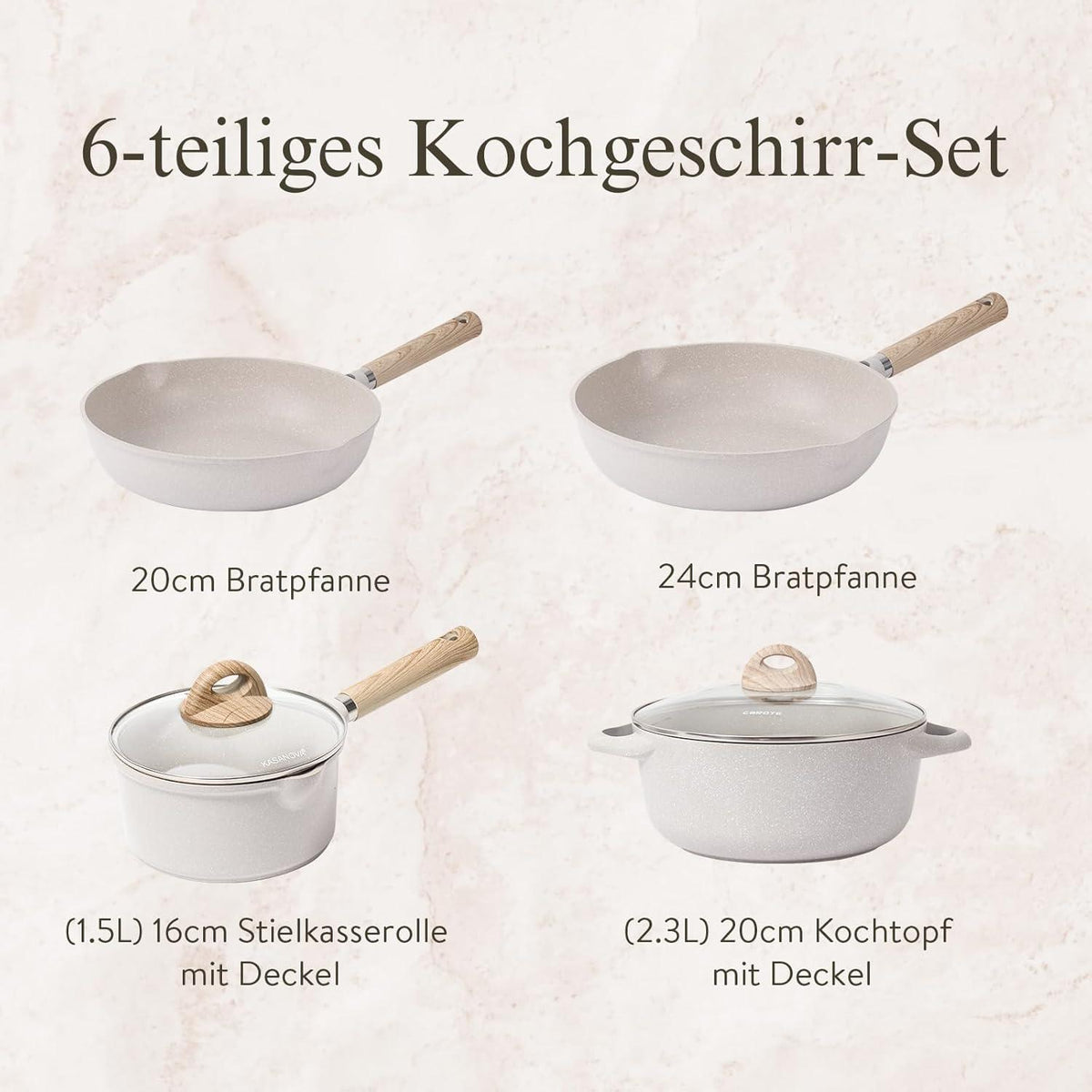 CAROTE Topfsets Pfannenset 6-Teilig Antihaft Induktion