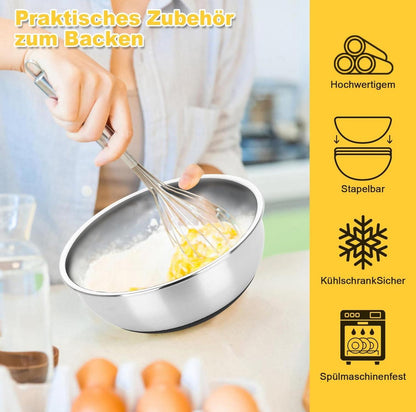 Edelstahl Schüssel Set, Salatschüssel mit Deckel, 3 Reibenaufsätzen, Rührschüssel Set