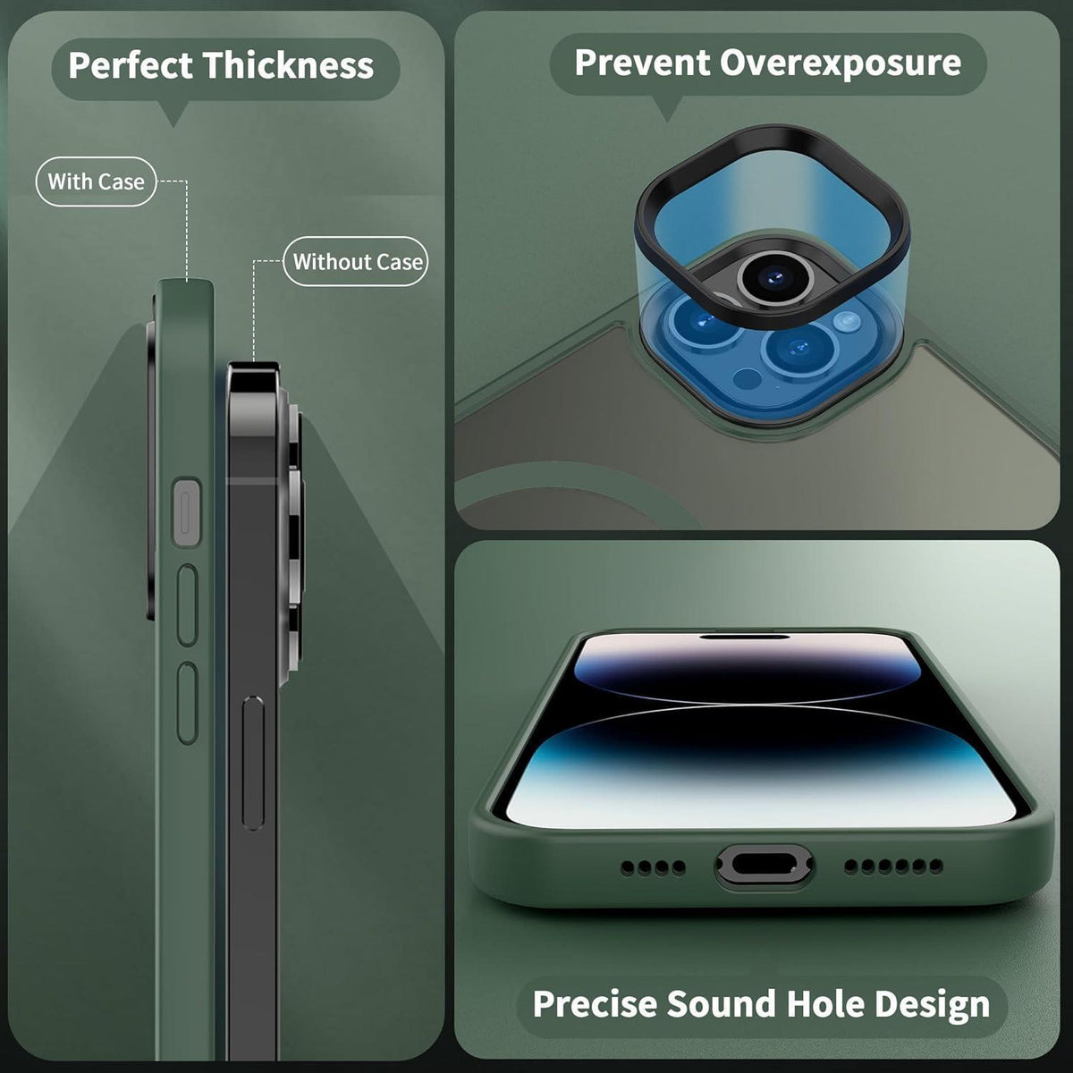 iPhone 14 Pro Hülle mit MagSafe, Kameraschutz, Dunkel Grün