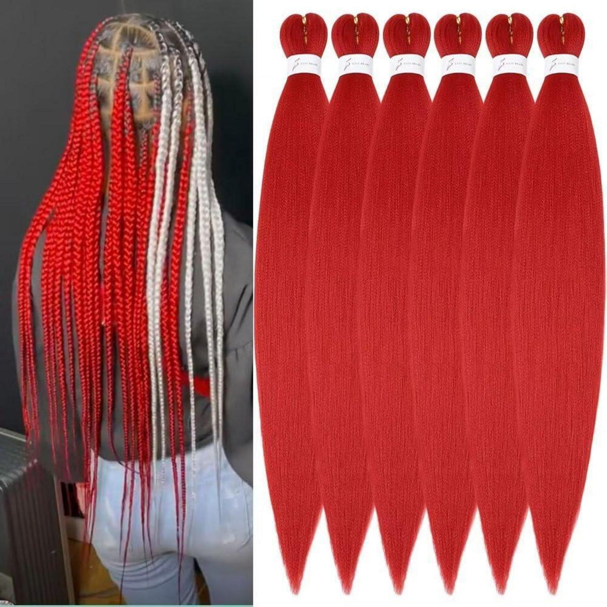 Vorgestreckte Zöpfe Kunsthaar 32 Zoll Rot (6er Pack)
