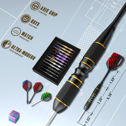 Profi Steeldarts mit Metallspitze, 12 Stück im Dart Case