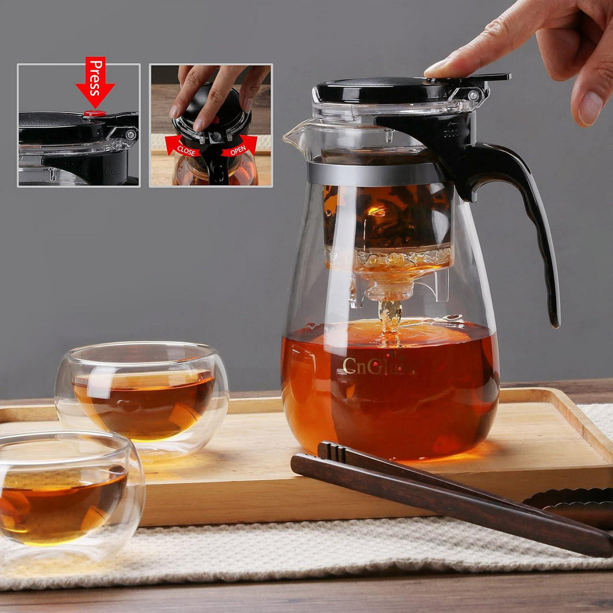Glas Teekanne mit herausnehmbarem Sieb 750ml klarer Teekessel zum