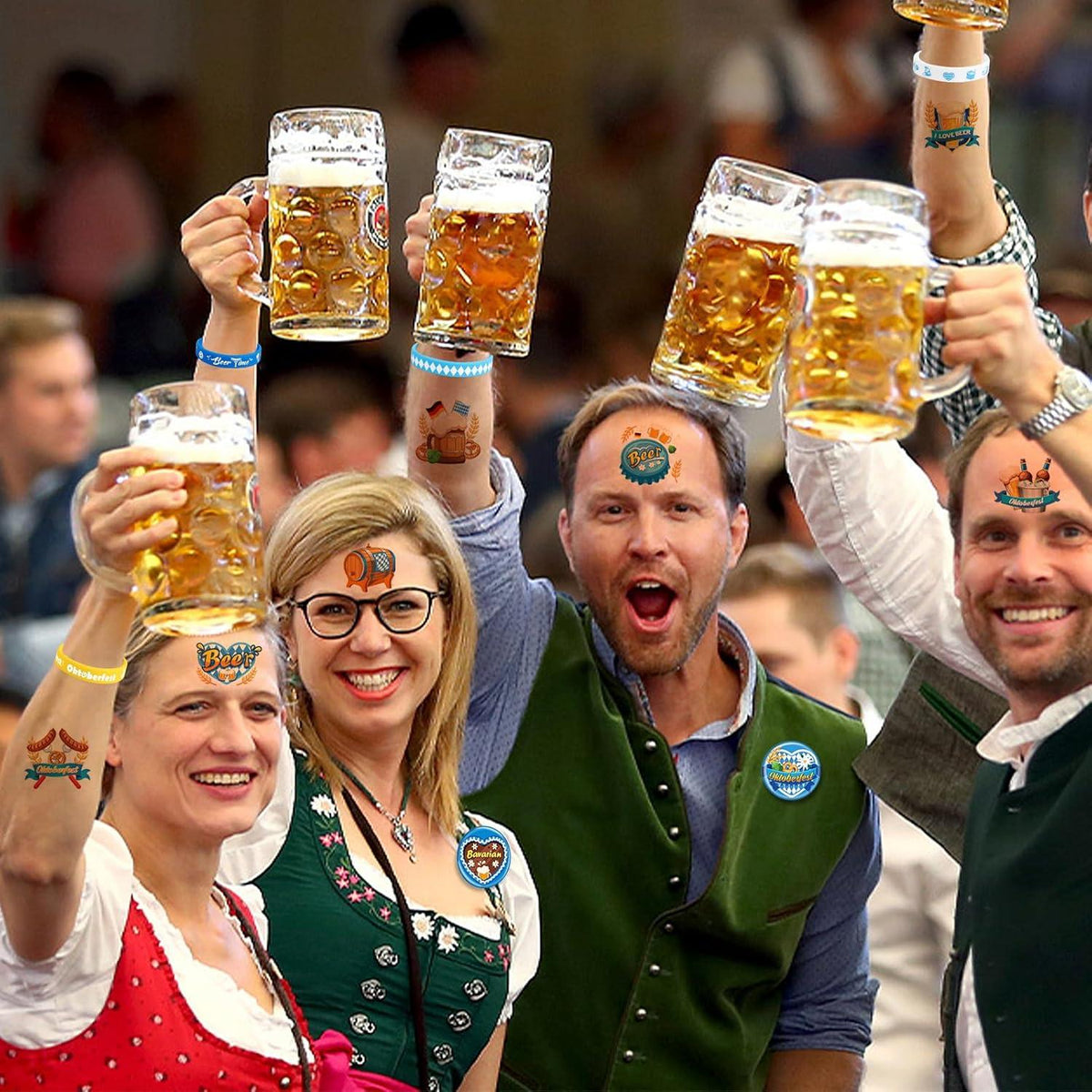 HOWAF Oktoberfest Accessoires Set - Armbänder, Pins & Tattoos