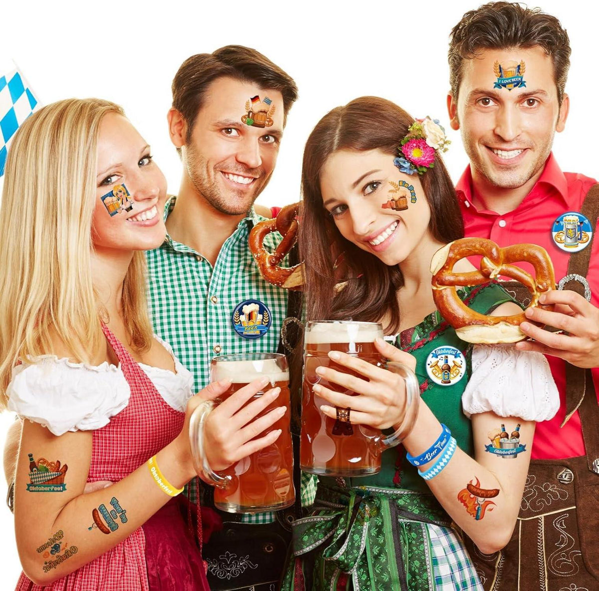 Bayrische Oktoberfest Accessoires Armband Pins Tattoos Set