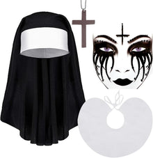 Nonne Kostüm Damen mit Nonnenhaube & Kreuz Kette