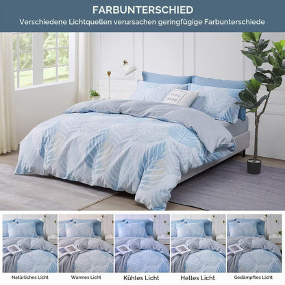 Bettwäsche-Set 200x200 cm Baumwolle Blau Blätter Optik