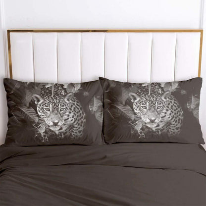 Leoparden Bettwäsche 135x200 - 4teilig, Schwarz Grau, Mikrofaser