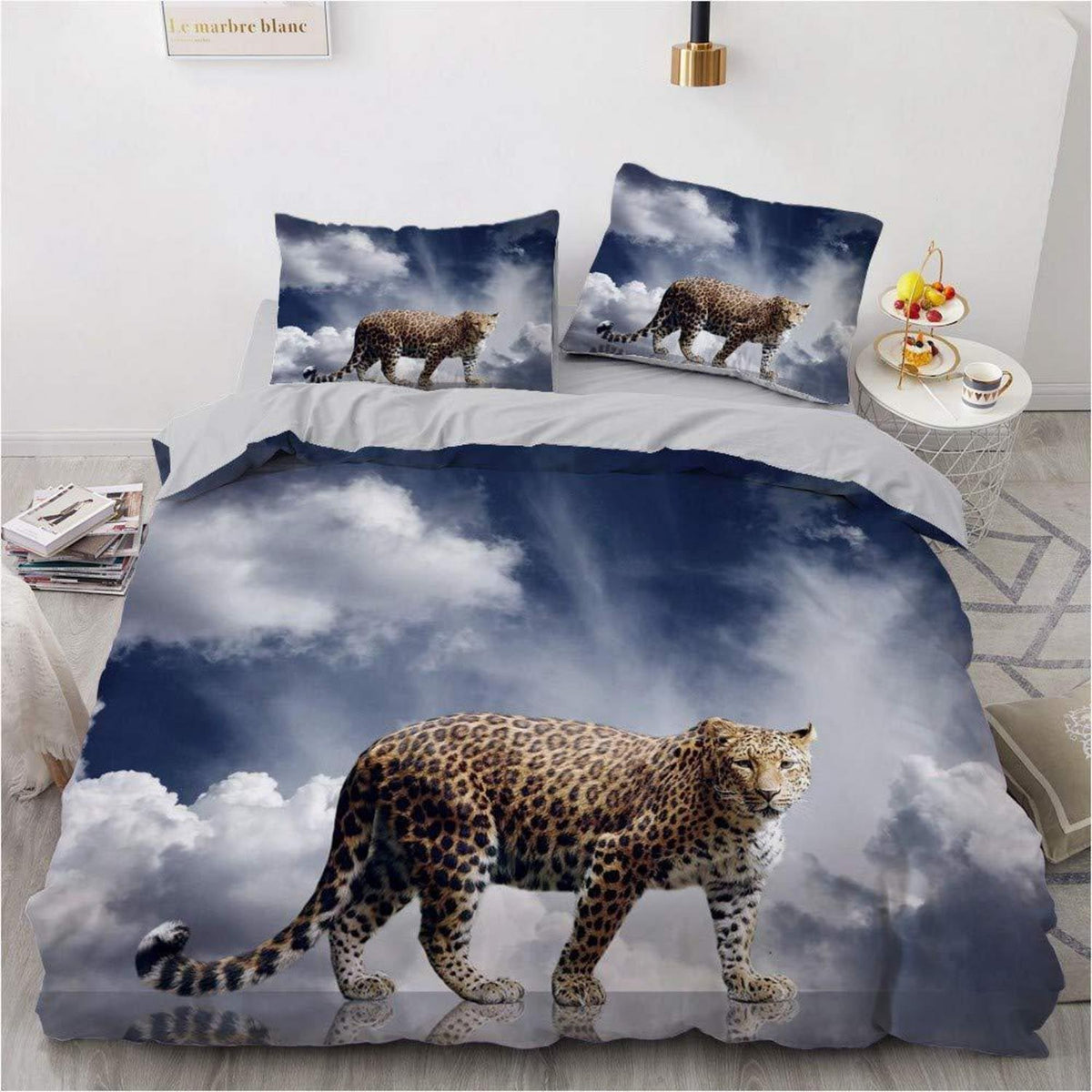 Leoparden Bettwäsche 135x200 - 4tlg. Set Dunkelblau & Gold