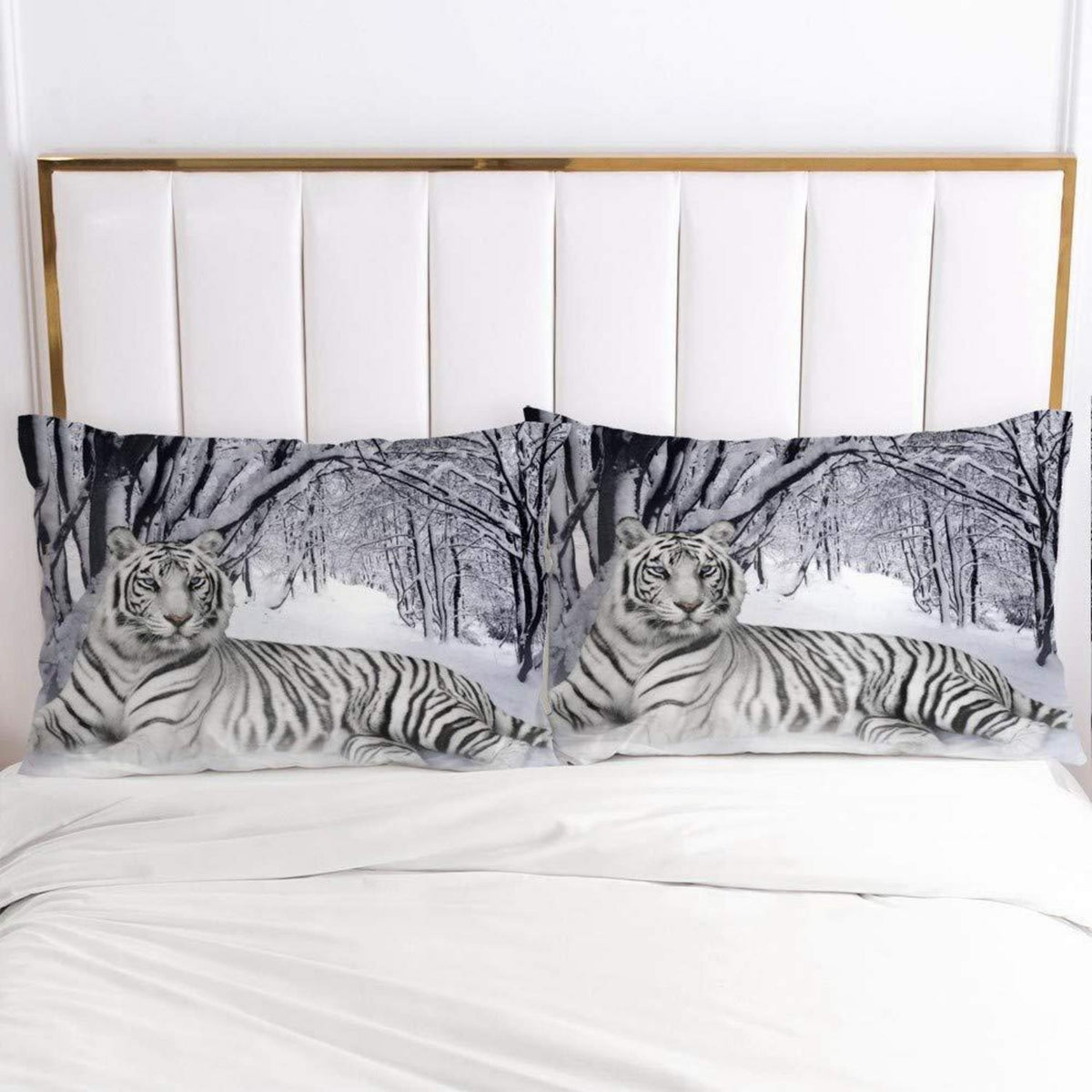 Tiger Bettwäsche 135x200 - 4teilig, Weiß, 3D Tiermotiv