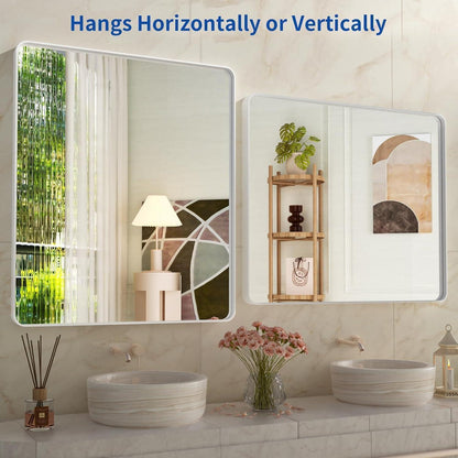 Weißer Badezimmerspiegel mit Metallrahmen, 91x76 cm