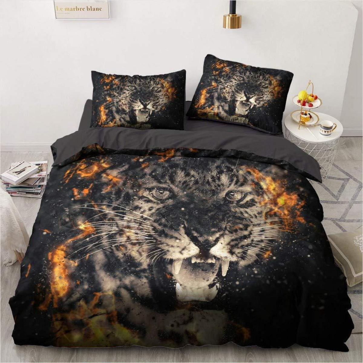 Leoparden Bettwäsche 135x200 - 4teilig, Grau Orange, Flauschig