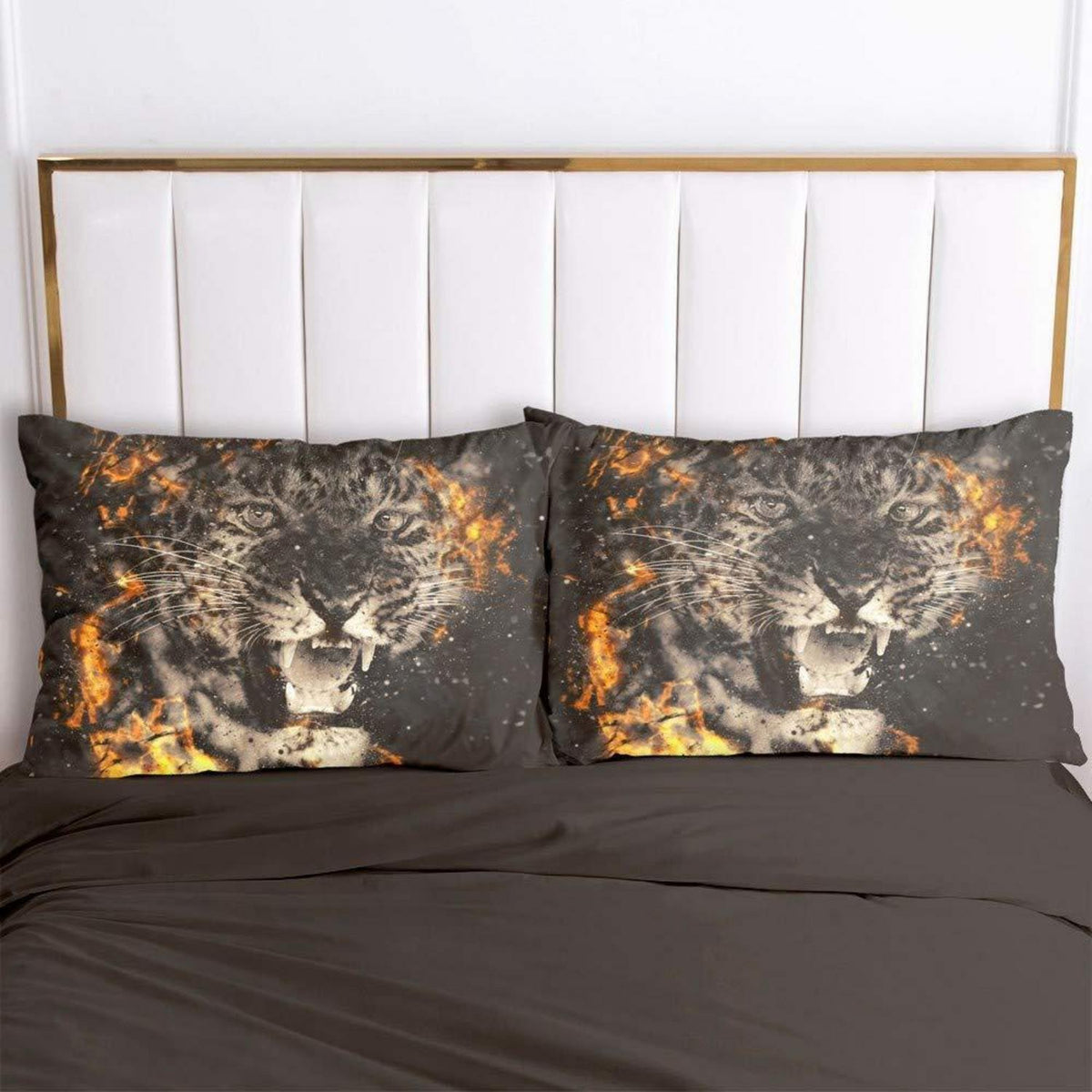 Leoparden Bettwäsche 135x200 - 4teilig, Grau Orange, Flauschig