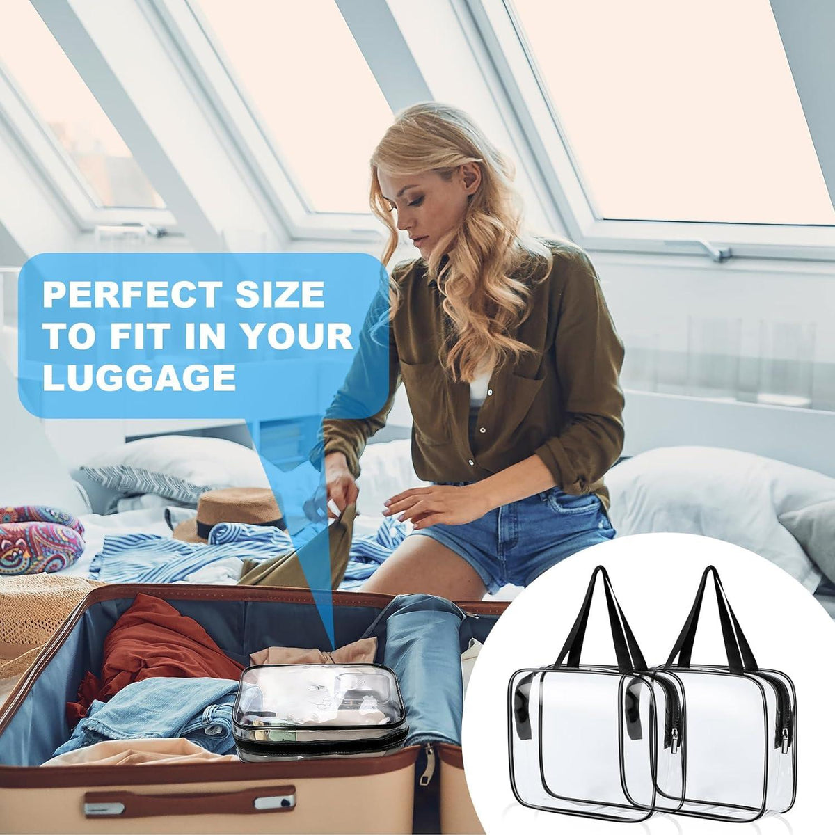 Aucuu Kulturtasche Transparent 2 Stück Kosmetiktasche Wasserfest TSA-Zugelassen