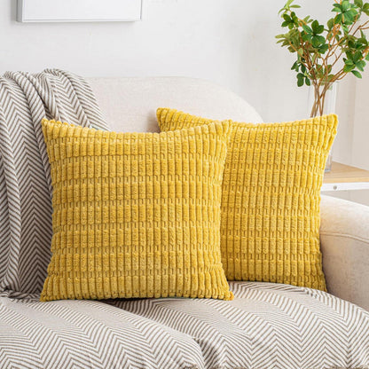 Cord Zierkissenbezug gestreift 40x40 cm Senfgelb 2er Set