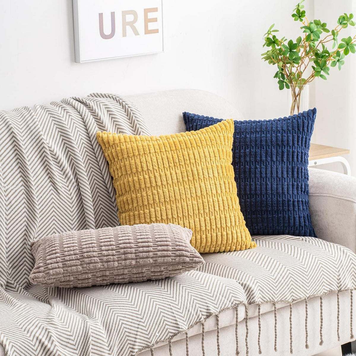 Cord Zierkissenbezug gestreift 40x40 cm Senfgelb 2er Set