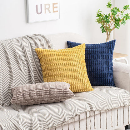 Cord Zierkissenbezug gestreift 40x40 cm Senfgelb 2er Set