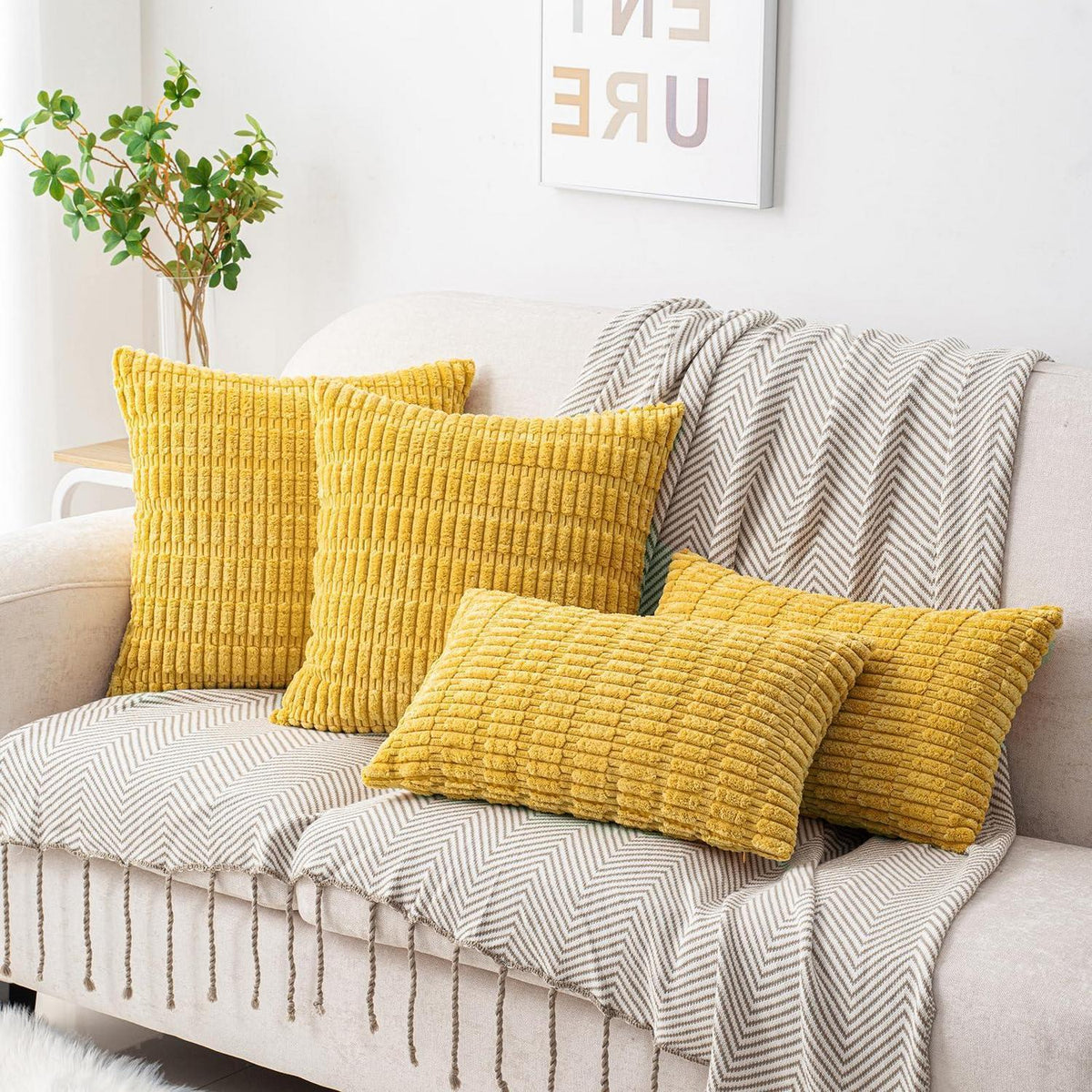 Cord Zierkissenbezug gestreift 40x40 cm Senfgelb 2er Set