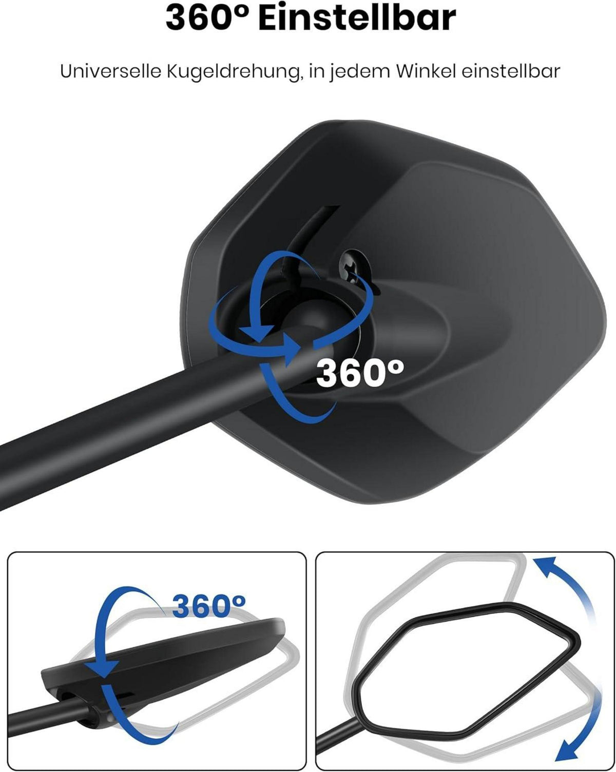 Fahrradspiegel E-Bike Links HD 360° Drehbar Klappbar Schlagfestes