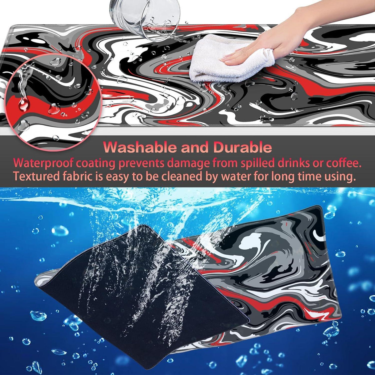 XXL Gaming Mauspad Fluid Art 900x400mm Wasserdicht Anti-Rutsch