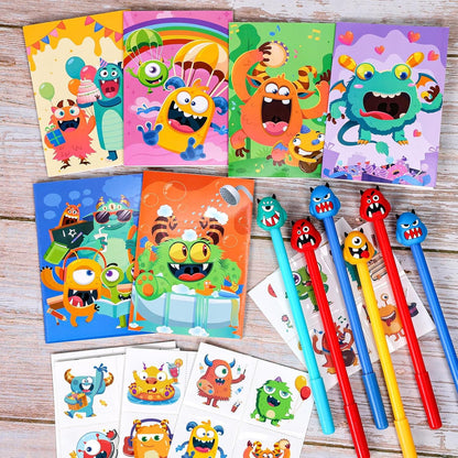 Monster Party Geschenke Notizbuch Stifte Tattoo Kindergeburtstag Set