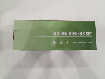 26-teiliges Silikon Kochutensilien Set mit Edelstahlgriff, Utensilienhalter, hitzebeständig, spülmaschinenfest - Khaki