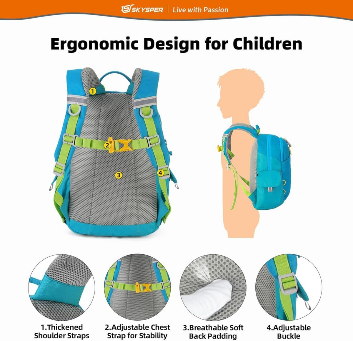Outdoor Kinderrucksack 10 Liter für Jungen Mädchen 3-8 Jahre blau