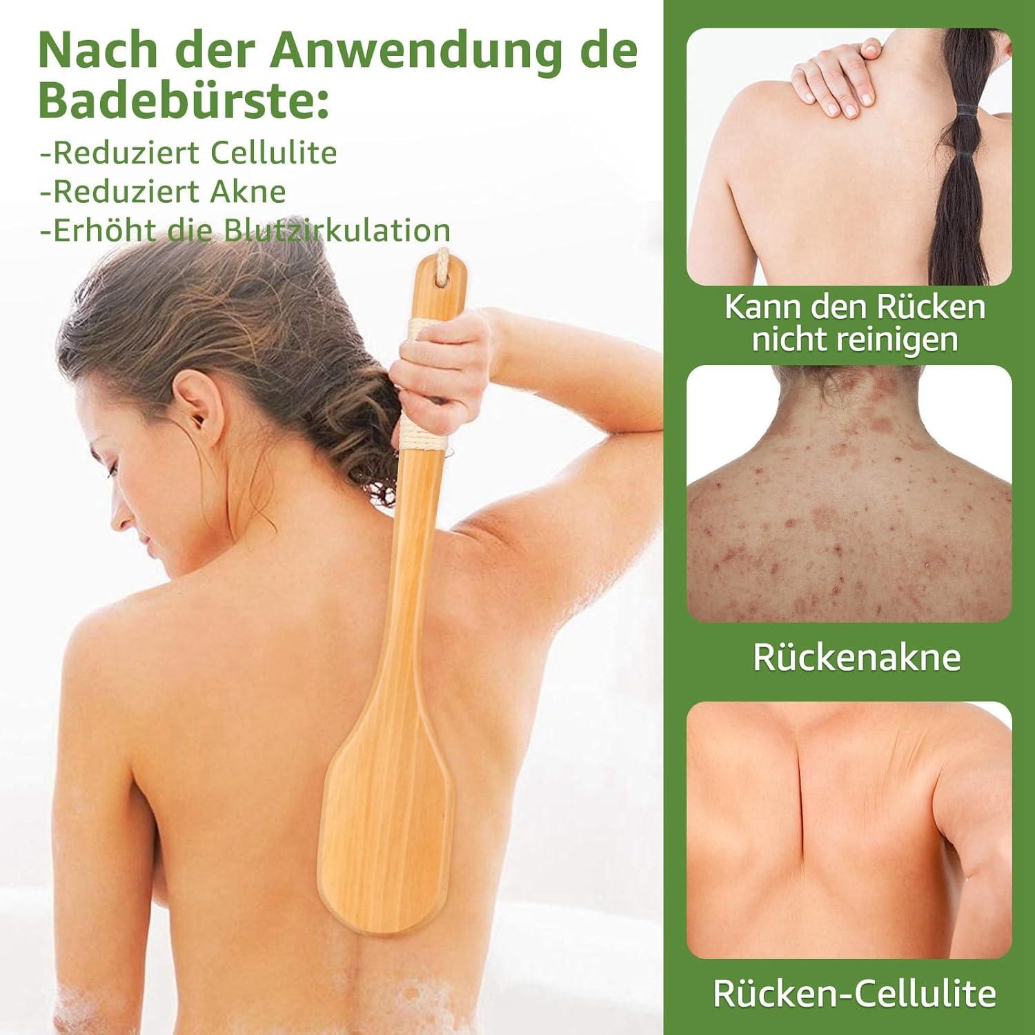 SAUNNIHEN Rückenbürste Naturborsten Langem Stiel Trocken- Duschbürste