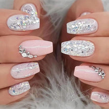 24 Stück Natürliche Acryl Nägel French Tip in Rosa mit Strass