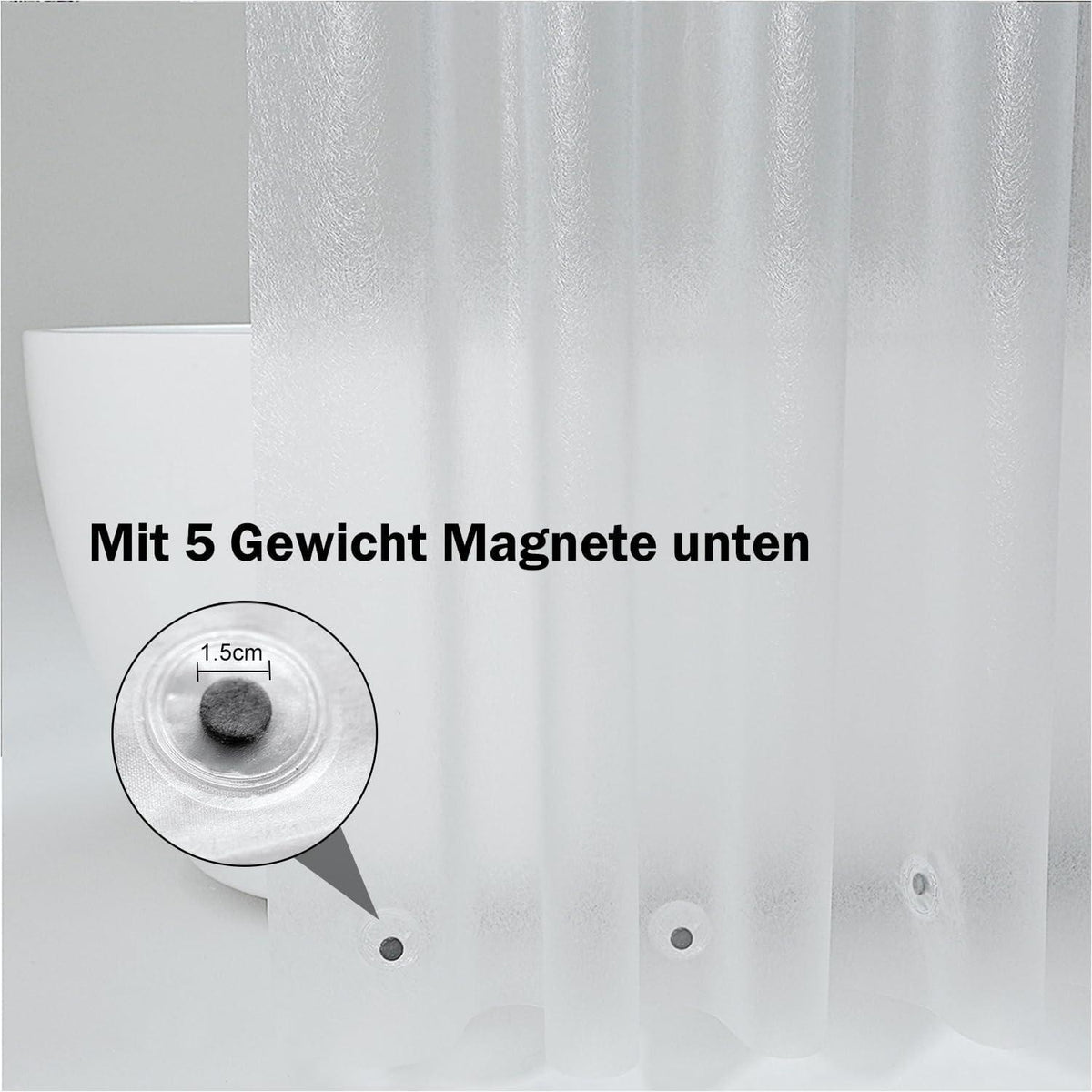 Duschvorhang 240x200 Transparent Weiß mit 5 Magnete, 16 Haken, Wasserdicht & Anti-Schimmel