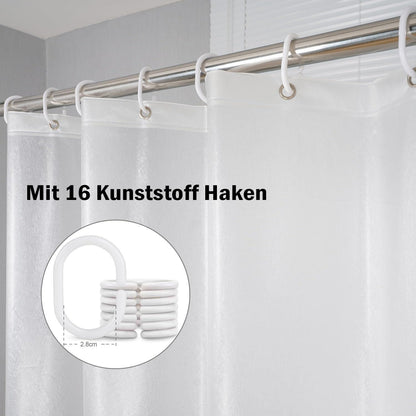 Duschvorhang 240x200 Transparent Weiß mit 5 Gewicht Magneten & 16 Haken
