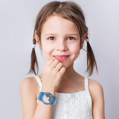 Kinder Nylon Airtag Armband für GPS Tracker, Weiches Uhrenarmband Blau
