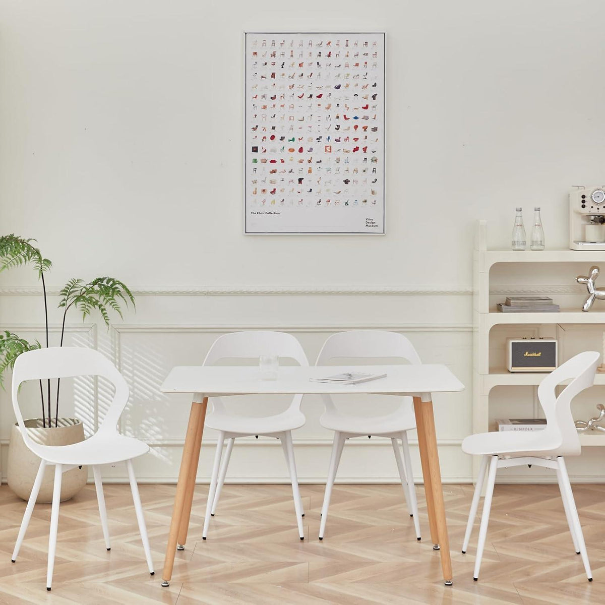Moderner Esszimmerstuhl 6er-Set, Weiß + Weiß, Skandinavischer Stil
